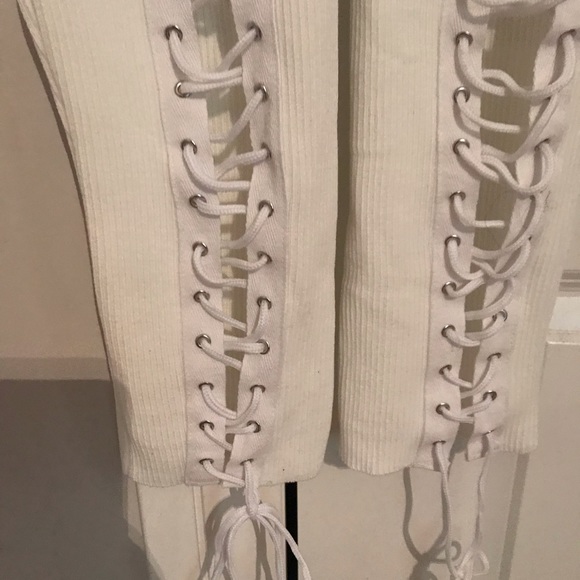 Cream and white tie-up leggings - Picture 2 of 4